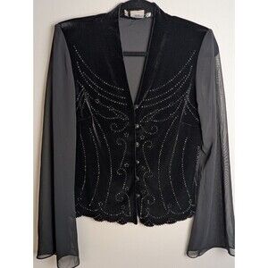 Formal Jacket Womens Sz 10 JR Nites Caliendo Velvet Beaded Sheer Bell Sleeves